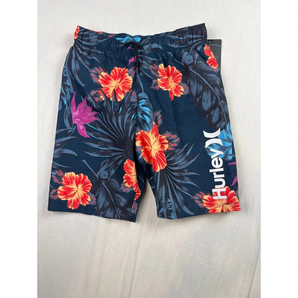 Hurley Boys Valerian Blue Tropical Hibiscus Swim Trunks Board Shorts Size S 8
